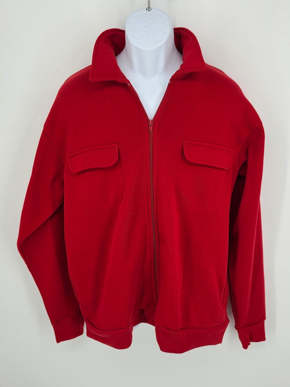 Haband Casual Joe Jacket Large L Red Vintage Zip Up Fleece Sweatshirt Shacket